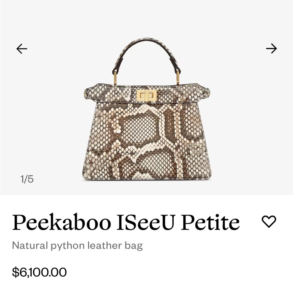 Fendi Snakeskin Shiny Nappa Petite Peekaboo I SEE U Satchel Daisy Roccia Camelia